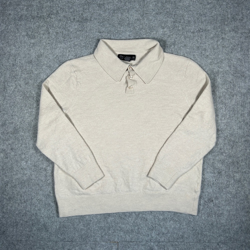 Christian Lacroix Sweater Mens XL Beige Merino Wool Polo Collar Luxury